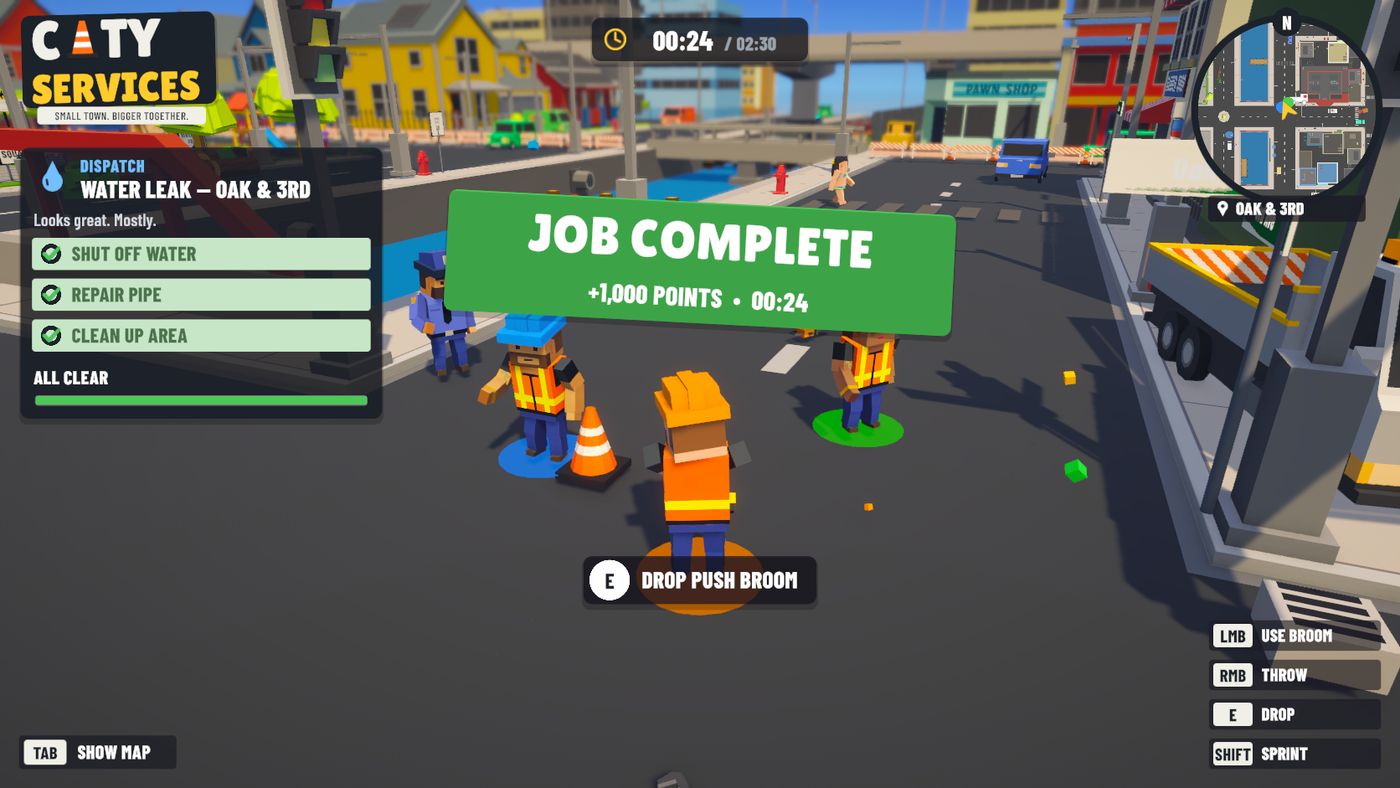 Job complete banner over the crew at a water leak